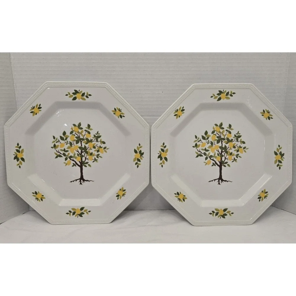 Vintage Johnson Brothers Lemon Tree Octagonal Dinner Plates - Set of 2- SEE PICS